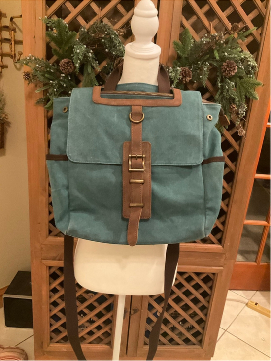 Acacia Swimwear Handbags - Acacia Canvas & Genuine Leather Backpack Tote Bag Teal